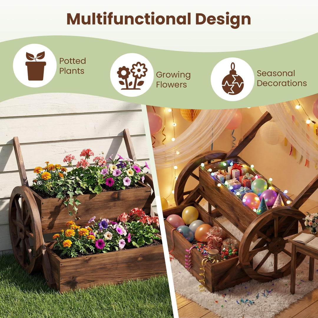 Giantex Wooden Wagon Planter Box with Wheels