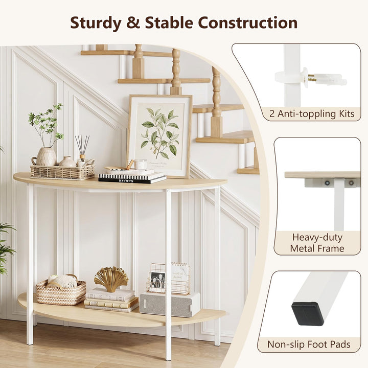 Giantex Half Moon Console Table | 40" Narrow Entryway Table with Storage Shelf