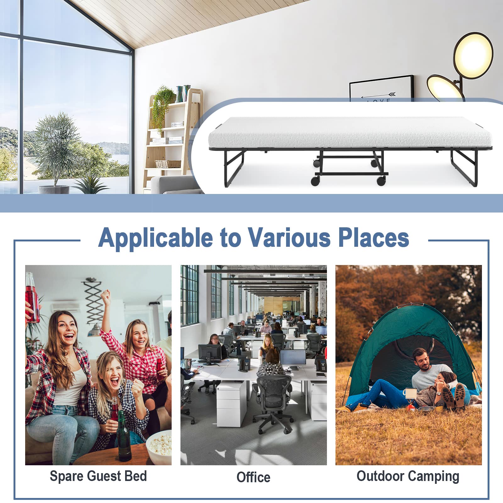 Sturdy and Durable Metal Folding Bed with Mattress