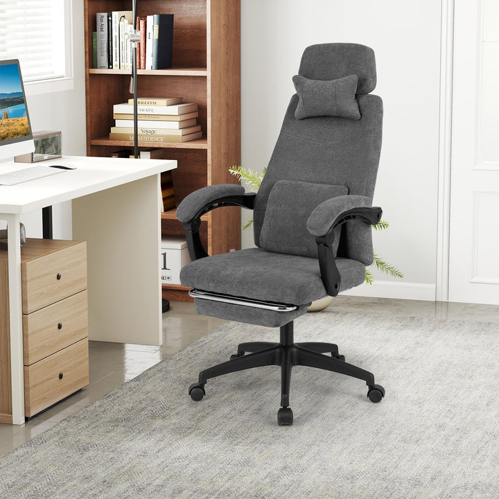Giantex Reclining Office Chair Chenille Fabric Desk Chair with Padded Linkage Armrests