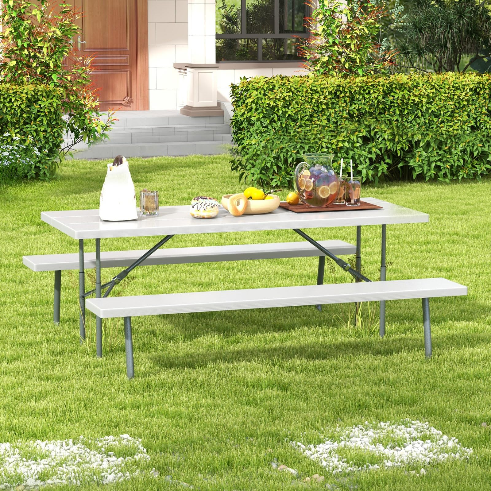 Giantex Folding Picnic Table - 6 FT Outdoor Table Bench Set for 8 Persons w/All-Weather HDPE Tabletop