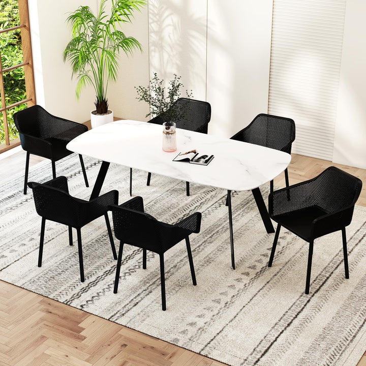 Giantex Plastic Dining Chairs Set of 2/4 Black Kitchen Armchair w/Breathable Mesh Backrest