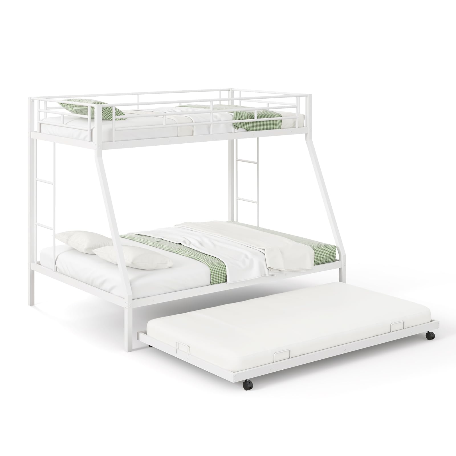 Giantex Twin Over Full Bunk Bed with Trundle, Heavy-Duty Metal Triple Bunk Beds