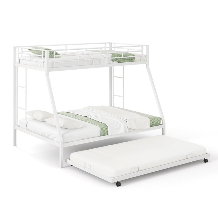 Giantex Twin Over Full Bunk Bed with Trundle, Heavy-Duty Metal Triple Bunk Beds