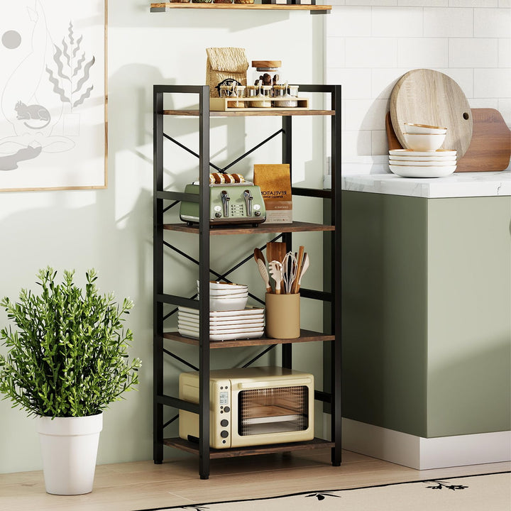 Giantex 4-Tier Bookshelf | Narrow Freestanding Display Shelf with Metal Frame (1/2)