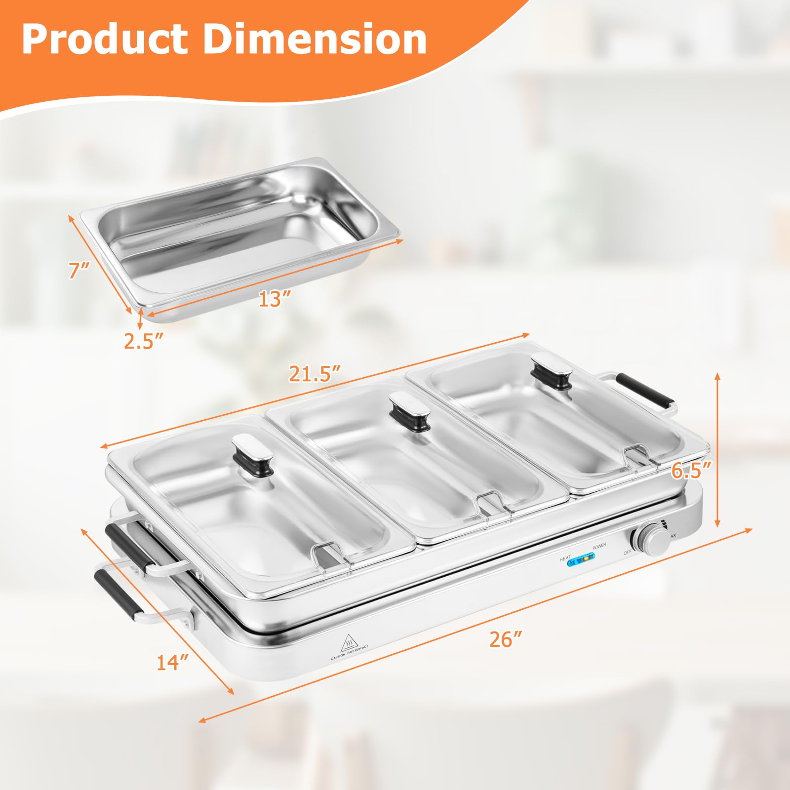 Giantex Buffet Server & Electric Food Warmer, 2-in-1 Food Warming Tray, Adjustable Temperature