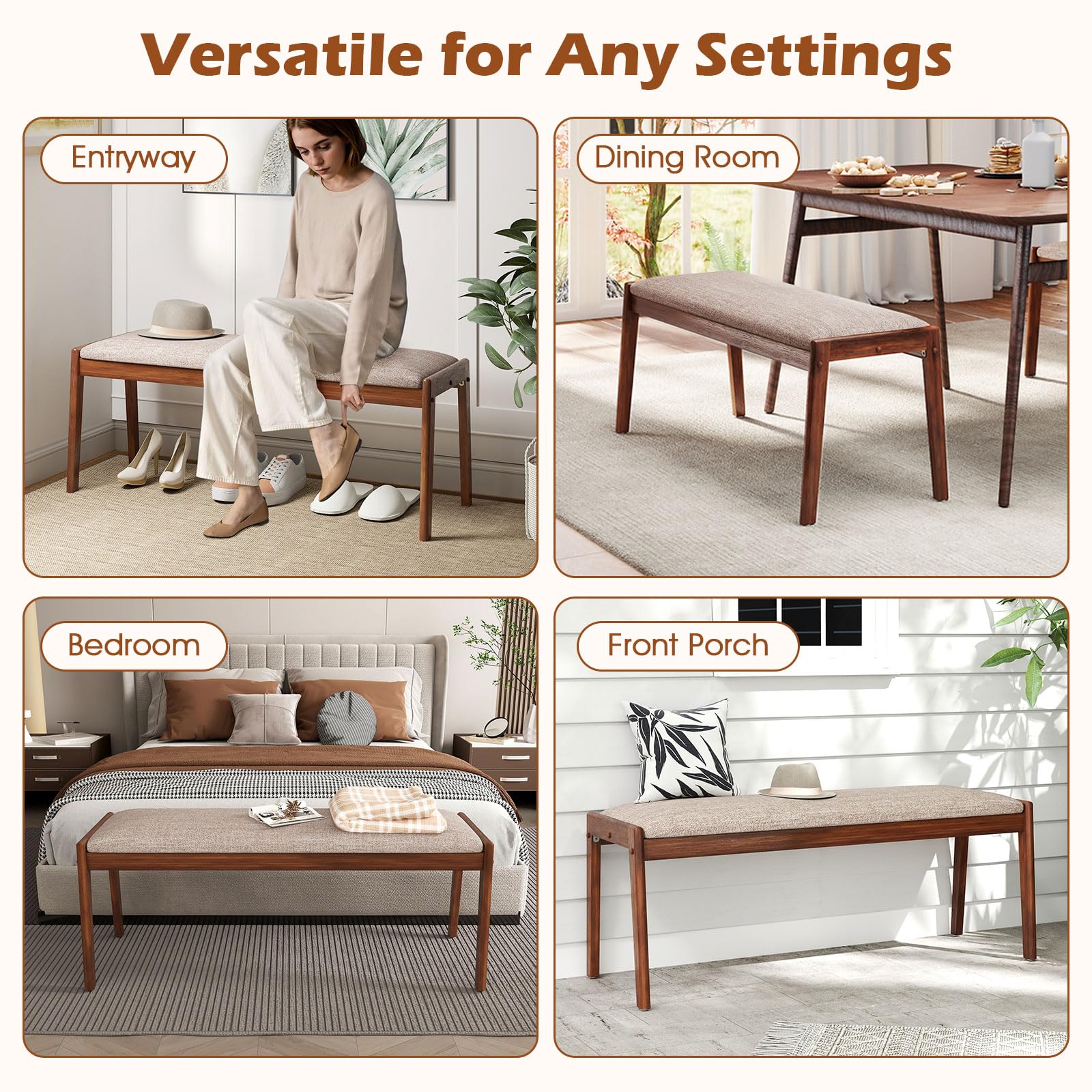 Giantex 45" Upholstered Entryway Bench with Rubber Wood Legs and Fabric Padded Seat