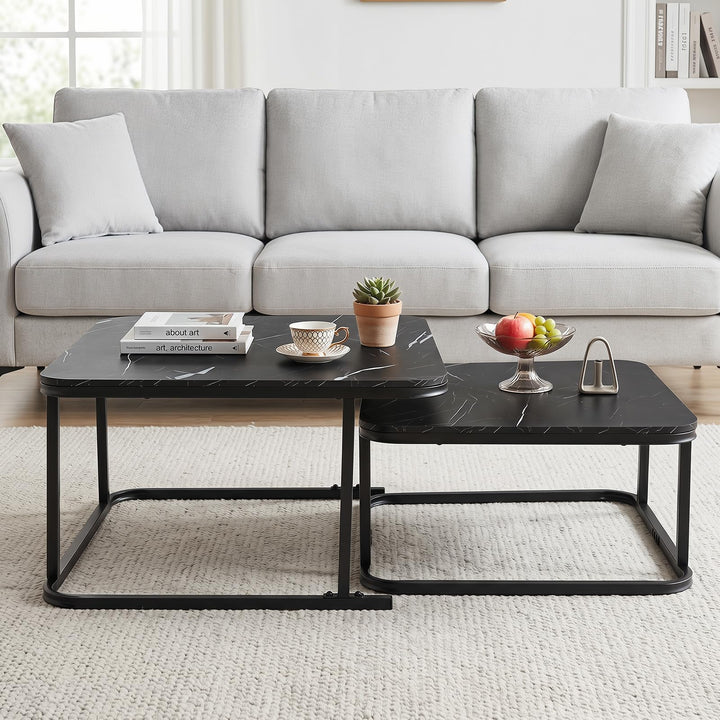 Giantex Nesting Coffee Table Set of 2 with Metal Frame