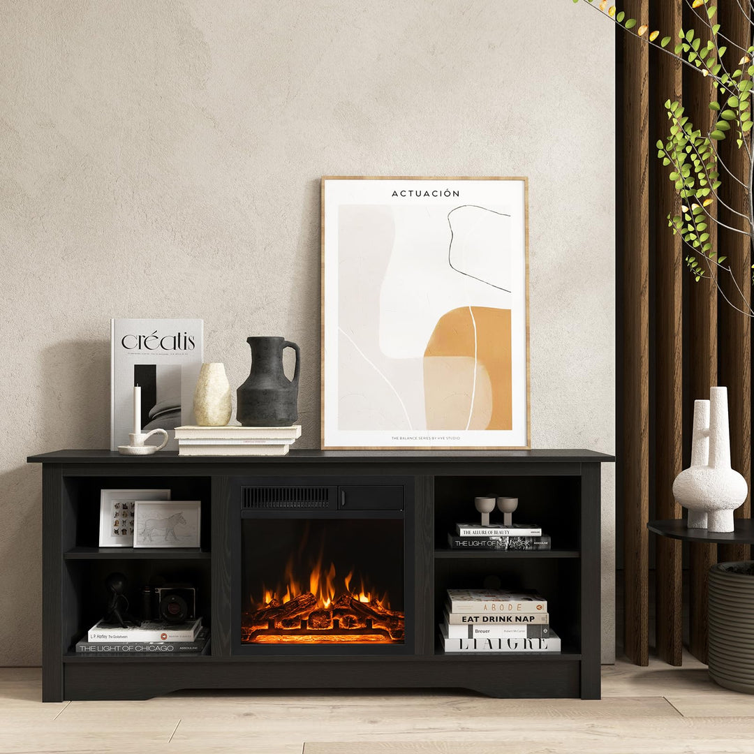 Giantex Fireplace TV Stand for TVs Up to 65”, Entertainment Center with Adjustable Shelves