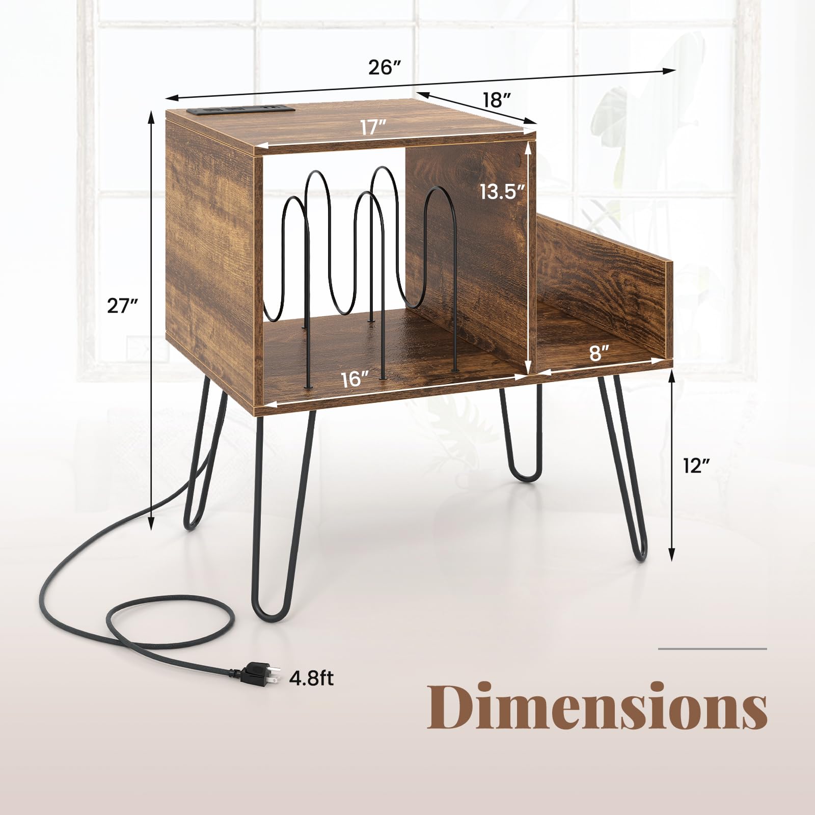 Giantex Record Player Stand with Charging Station, Turntable Stand with Vinyl Divider & Display Shelf