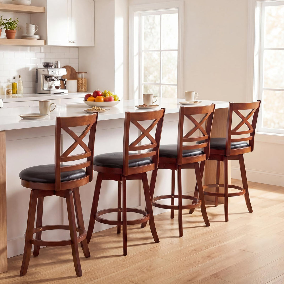 Giantex 25 Inch Swivel Bar Stools Set of 2/4 with PU Faux Leather Upholstered Seat