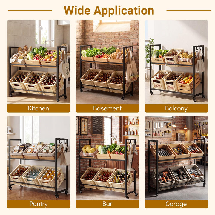 Giantex 2-Tier Drink Crate Rack with 4 Universal Wheels
