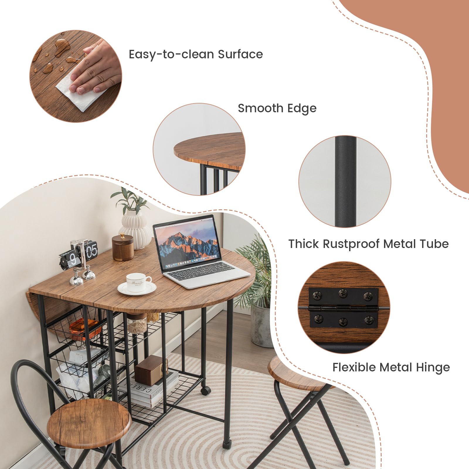 3PCS Folding Dining Table Set - Giantex