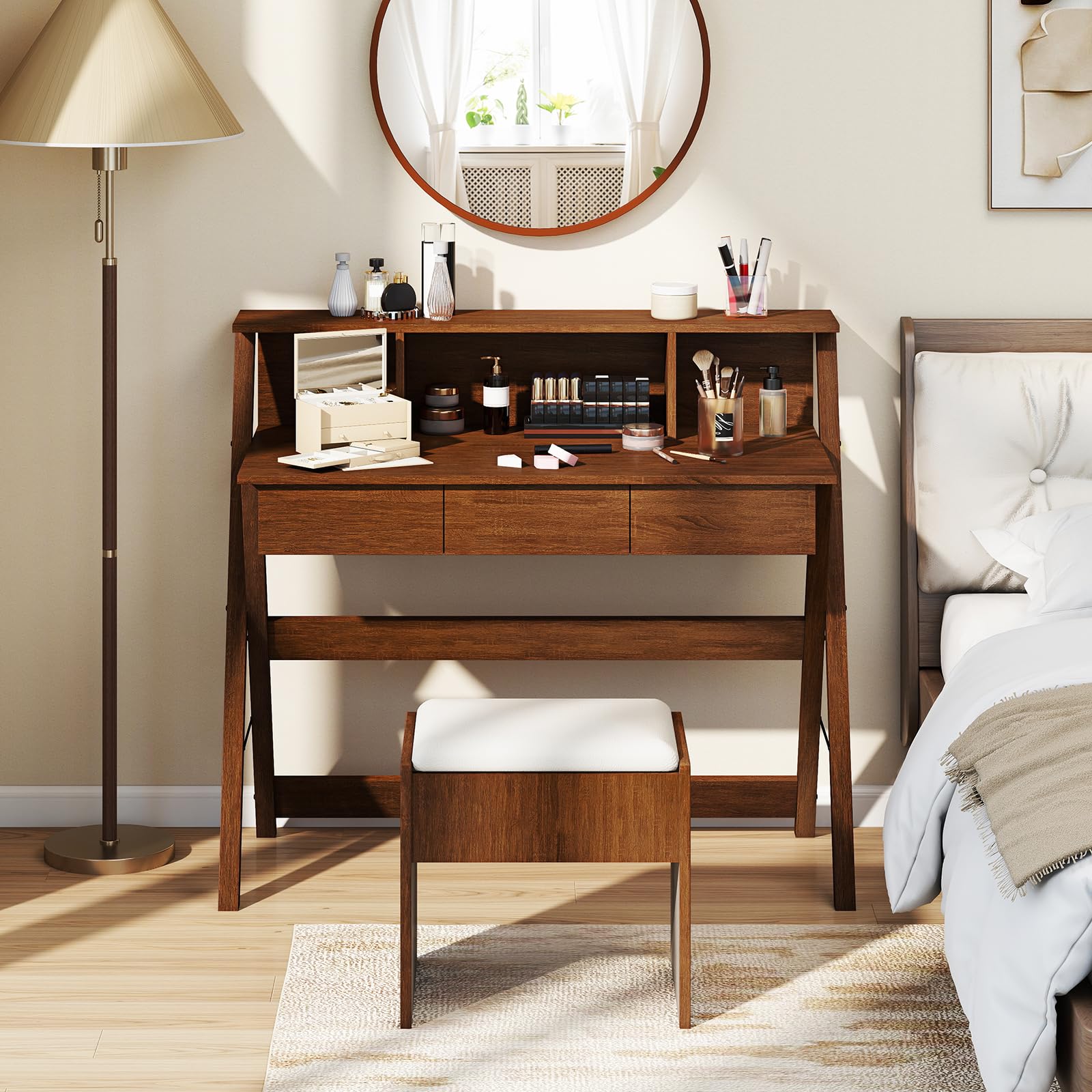 Giantex Mid Century Modern Desk with 3 Drawers