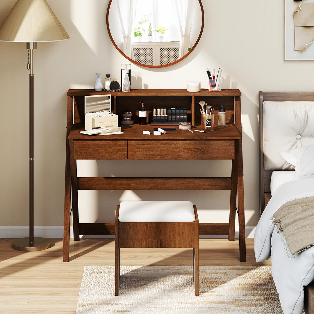 Giantex Mid Century Modern Desk with 3 Drawers