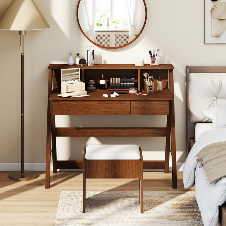 Giantex Mid Century Modern Desk with 3 Drawers