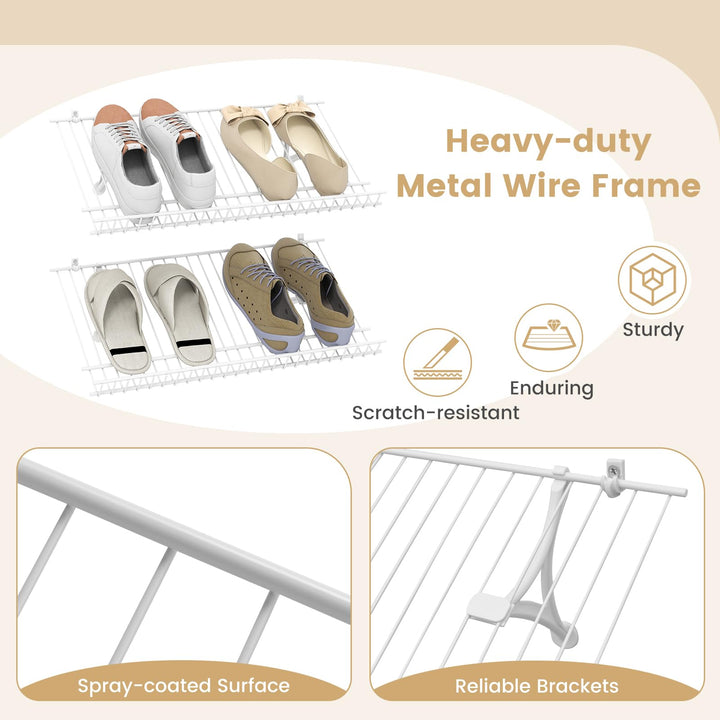Giantex Wall Mounted 24" Shoe Rack Set of 2 Metal Wire Storage Shelf