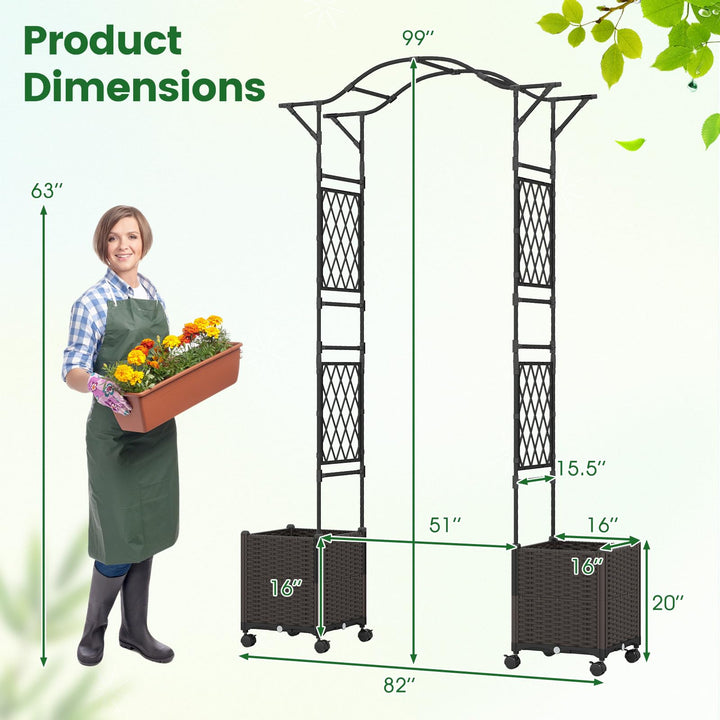 Giantex 8.2 FT Garden Arch Trellis w/ 2 Self-Watering Planter Boxes