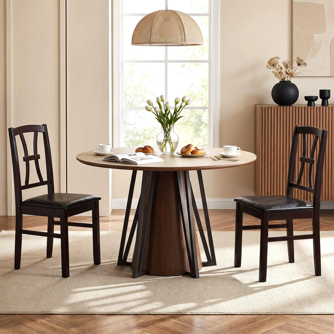 GIANTEX Wooden Dining Chairs Set of 2/4 | Faux Leather Kitchen Chairs w/ Elegant High Back
