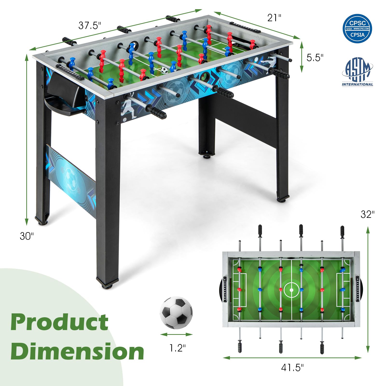 Giantex Foosball Table, 37.5" Foosball Table Adult Size, with 2 Balls, Smooth Handle