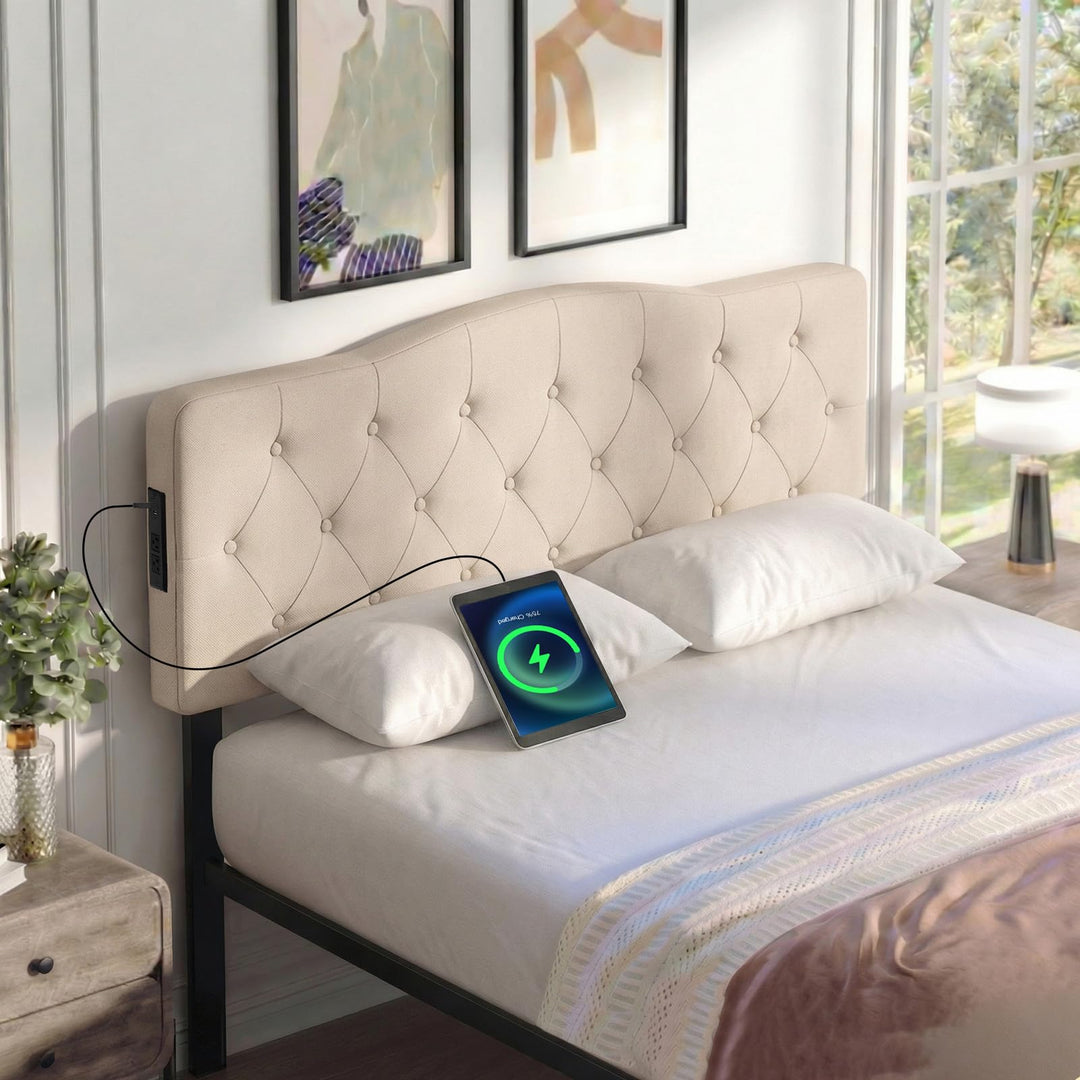 Giantex Headboard with 2 AC Outlets for Queen & Full Size Bed