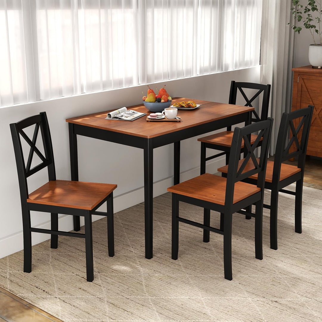 Giantex 5-Piece Dining Table Set Rectangular Kitchen Table & 4 Chairs with Rubber Wood Legs