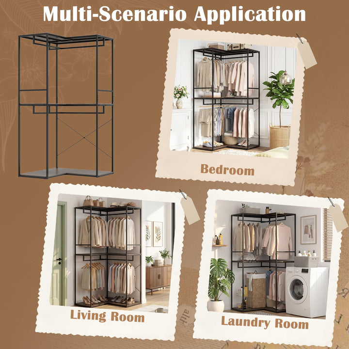 Giantex Heavy Duty Clothes Rack | 3-Tier L-Shaped Garment Rack w/3 Open Shelves &amp; 2 Hanging Racks