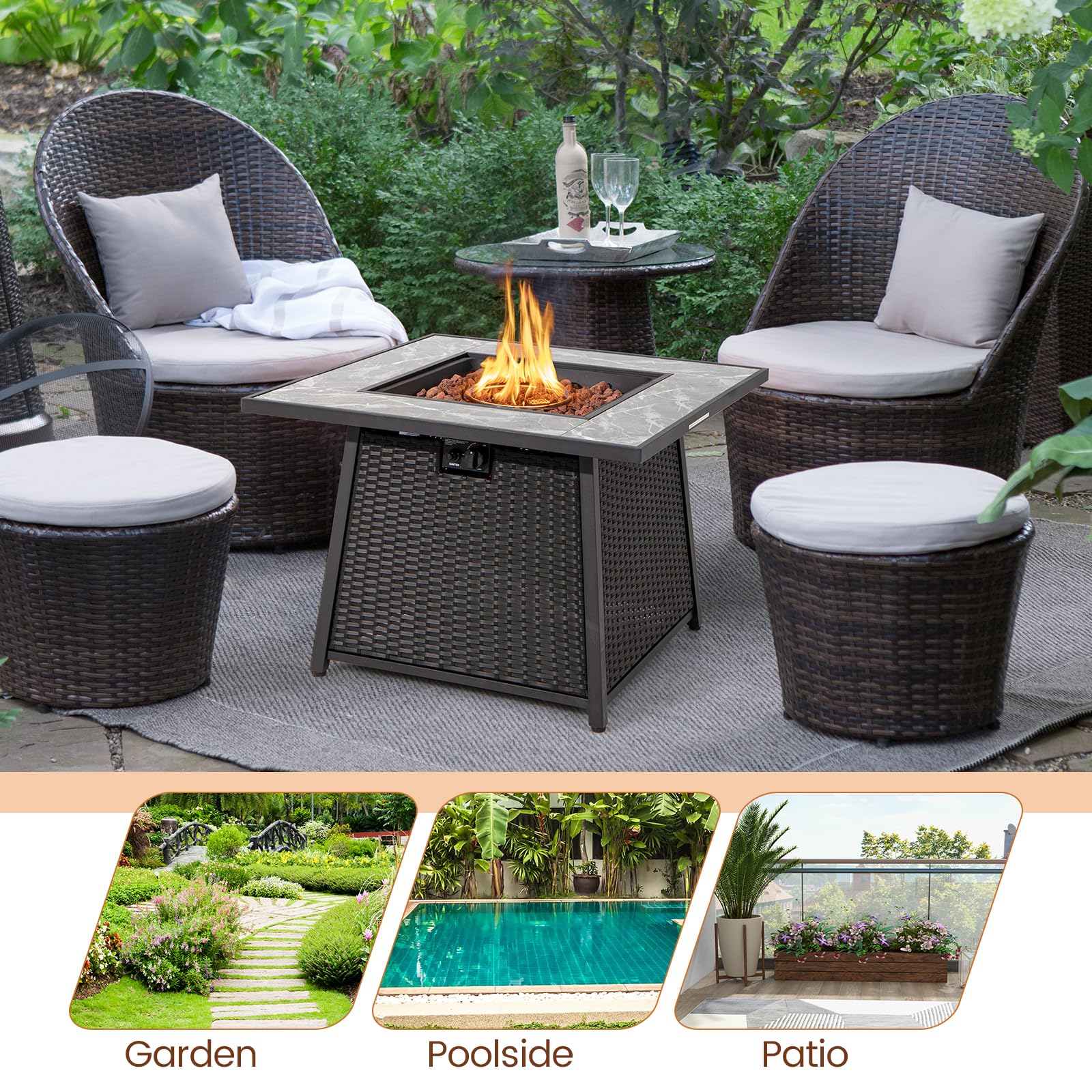 Giantex 35" Rattan Propane Gas Fire Pit - Outdoor Gas Fire Table