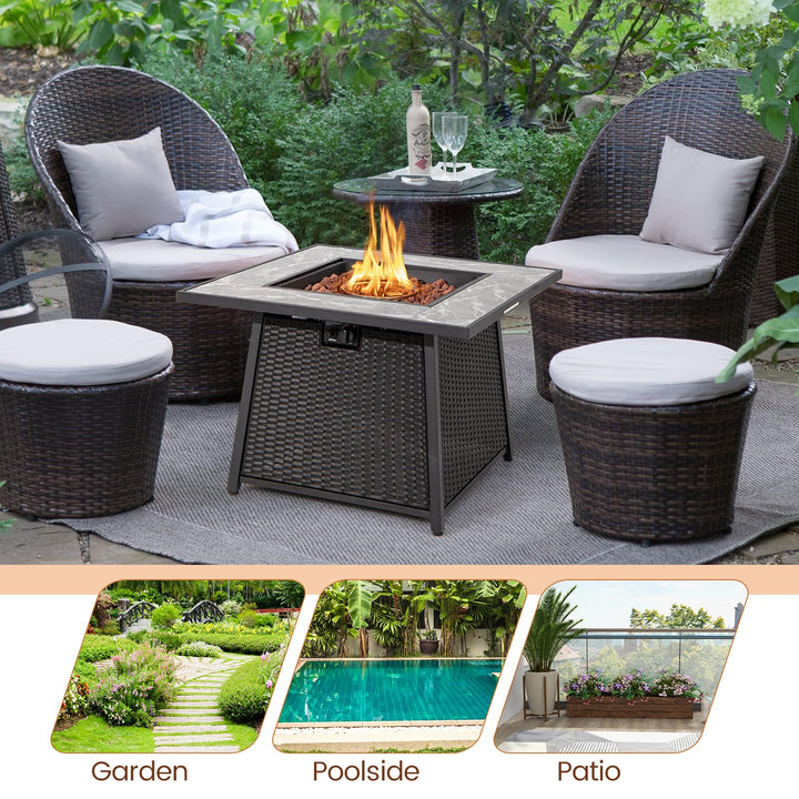 Giantex 35" Rattan Propane Gas Fire Pit - Outdoor Gas Fire Table