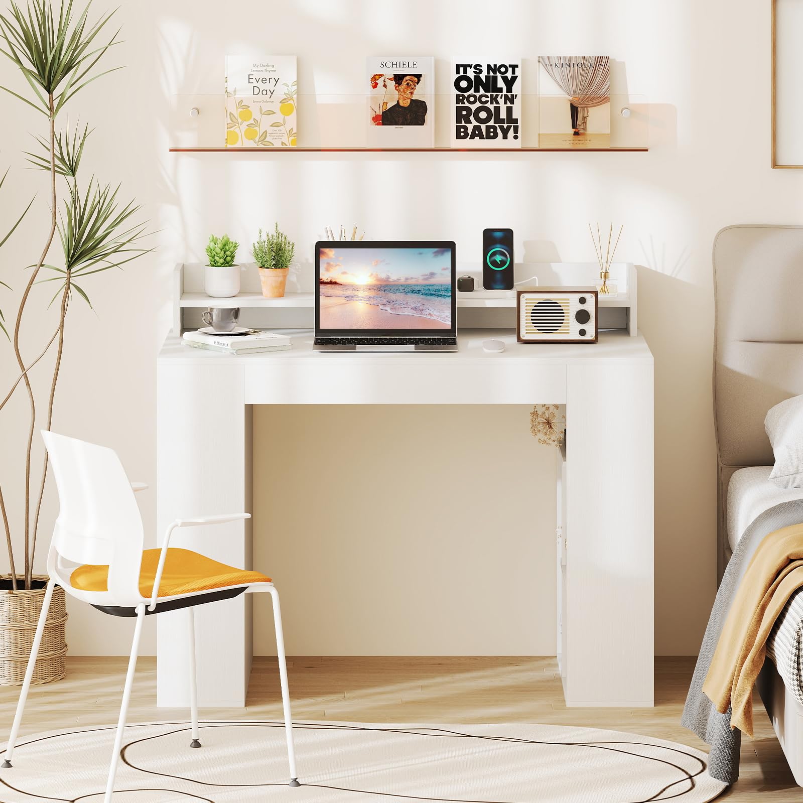Giantex White Desk with Storage Shelves