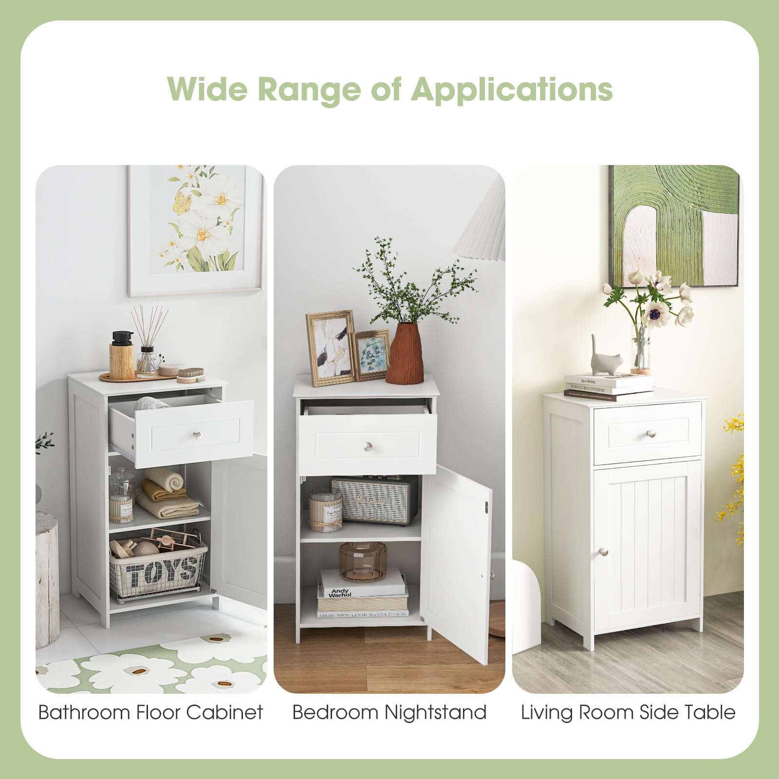 Giantex Floor Bathroom Storage Cabinet - Freestanding Cabinet with Drawer, Door, White