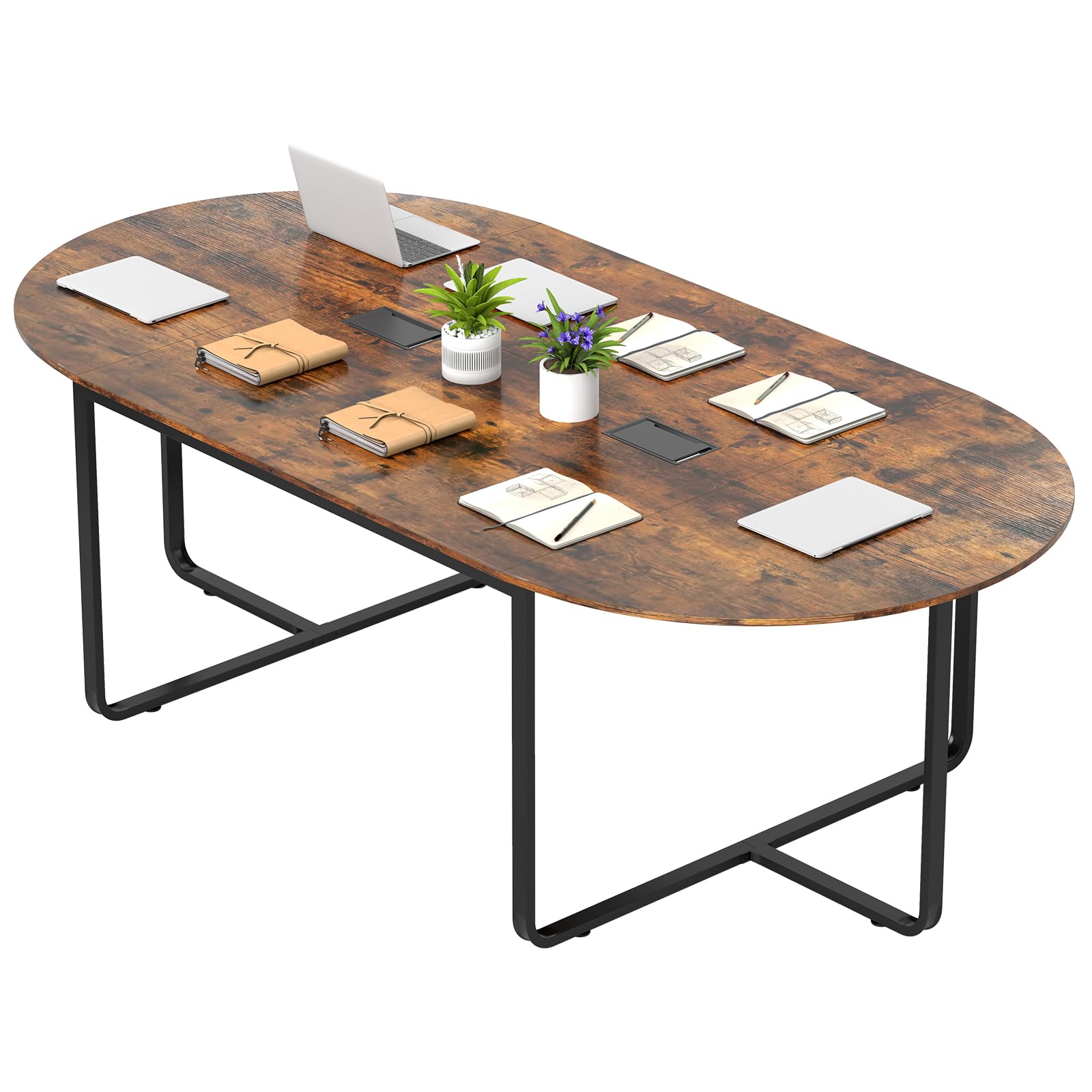 Giantex Large Oval Meeting Table for 10 to 12 People with Dual Cable Holes and Metal Legs