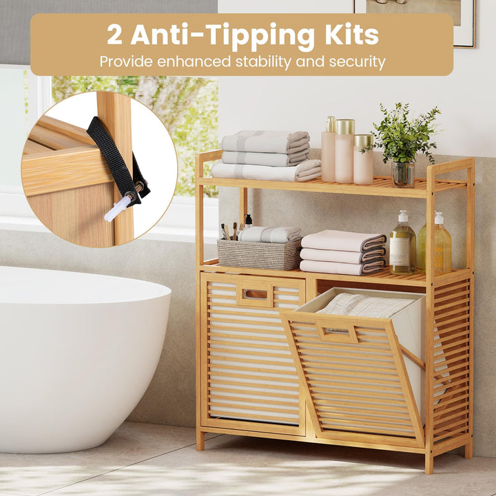 Giantex Double Tilt Out Laundry Hamper w/2-Tier Storage Shelf