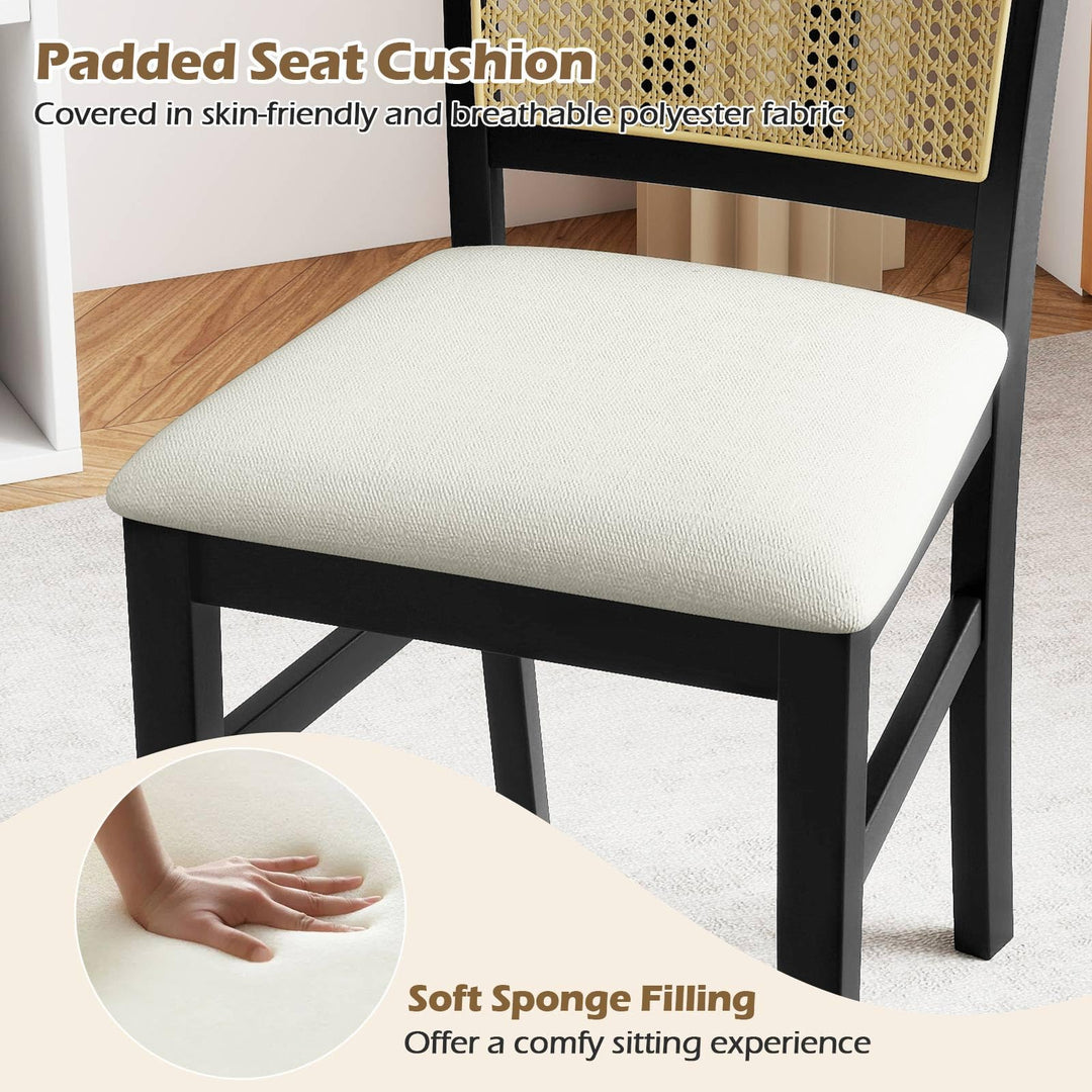 Giantex Rattan Dining Chairs Set of 2/4 Farmhouse Fabric Upholstered Kitchen Chairs with Rubber Wood Legs