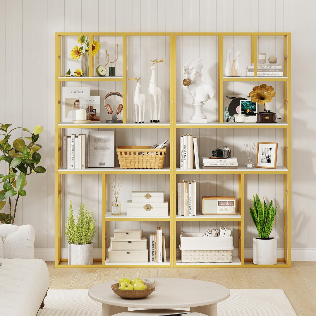 Giantex 5-Tier Bookshelf 71" Freestanding Golden Bookcase with Open Storage Shelves