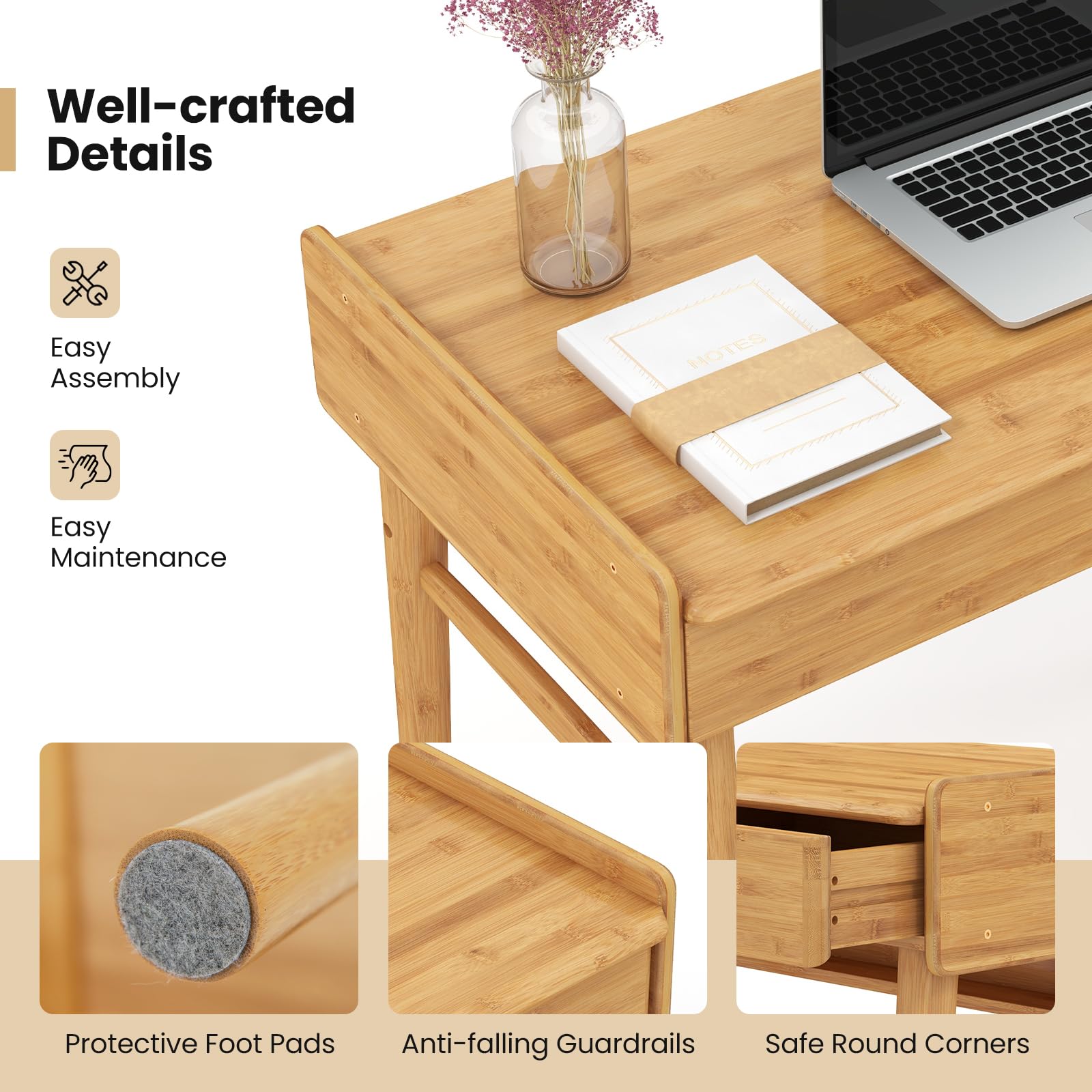 39.5" Bamboo Home Office Desk - Giantex