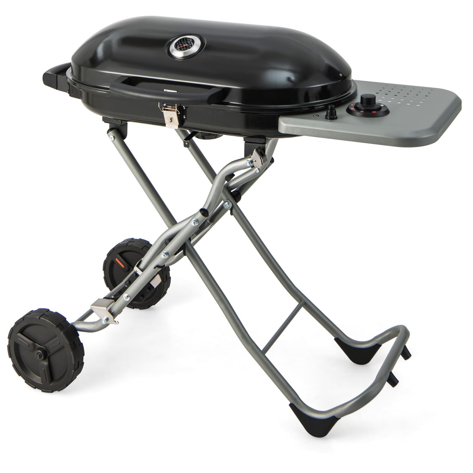 Giantex Gas Grill, Portable Propane Grill with 15,000 BTUs Burner, Side Table, 2 Wheels, Grease Tray