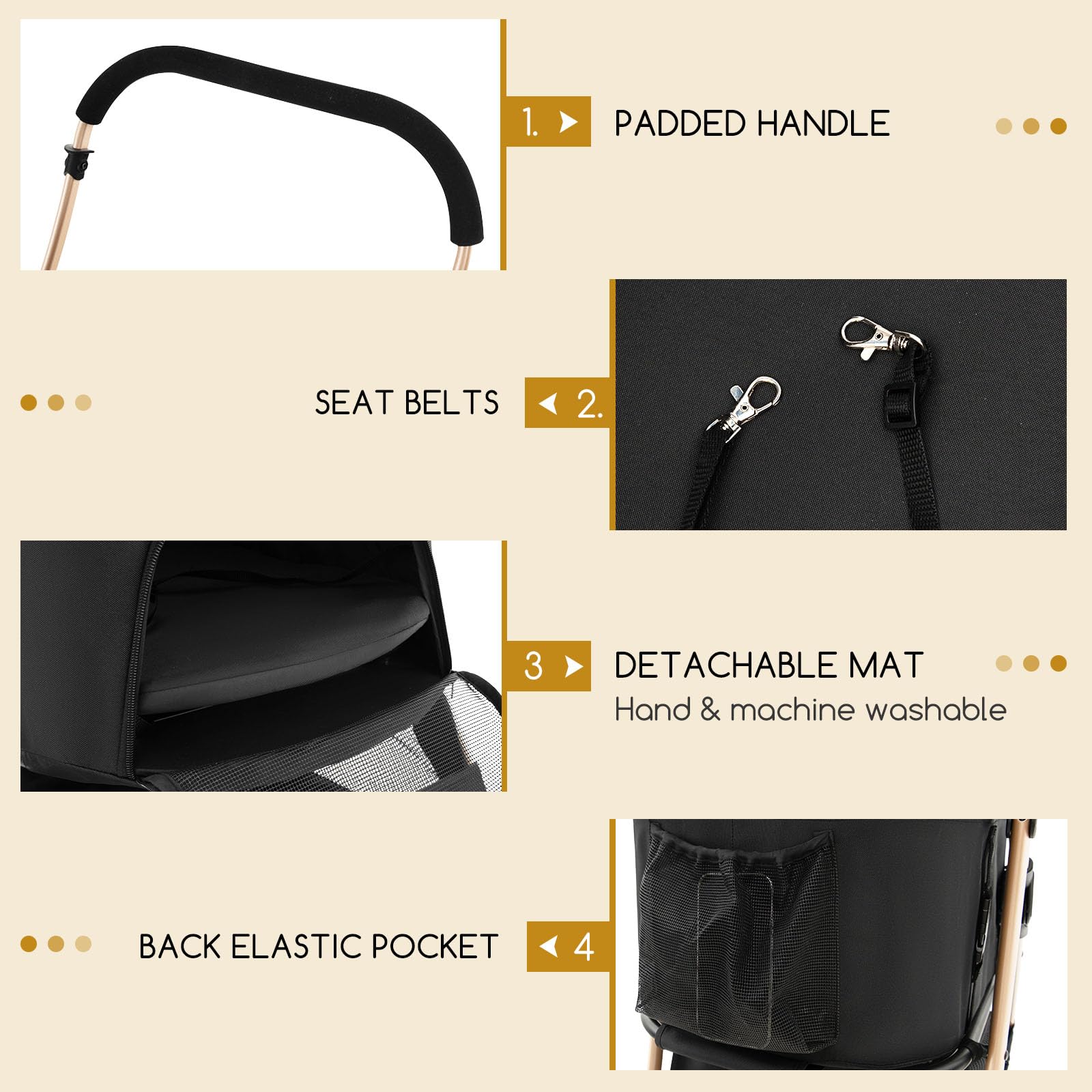 Giantex Pet Stroller 3-in-1, Folding Dog Stroller Detachable Carrier Car Seat (Black & Gold)