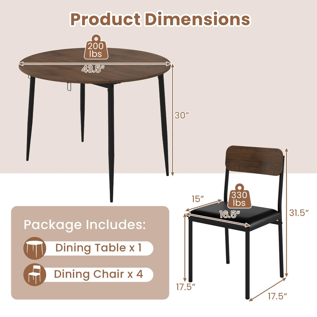 Giantex 5-Piece Dining Table Set for 4 | Space Saving Farmhouse Dinette Set for Dinette Dinner