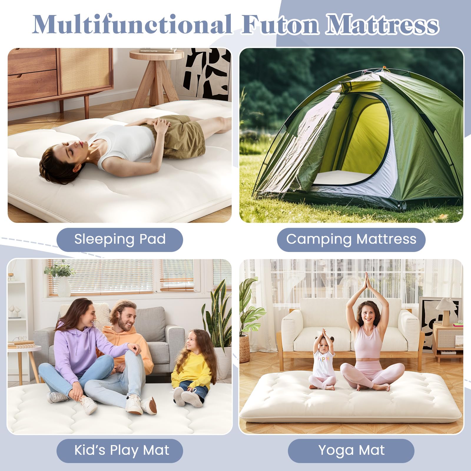 Giantex Japanese Floor Mattress Futon Mattress, Roll Up Mattress Tatami Mat with Washable Cover and Carry Bag