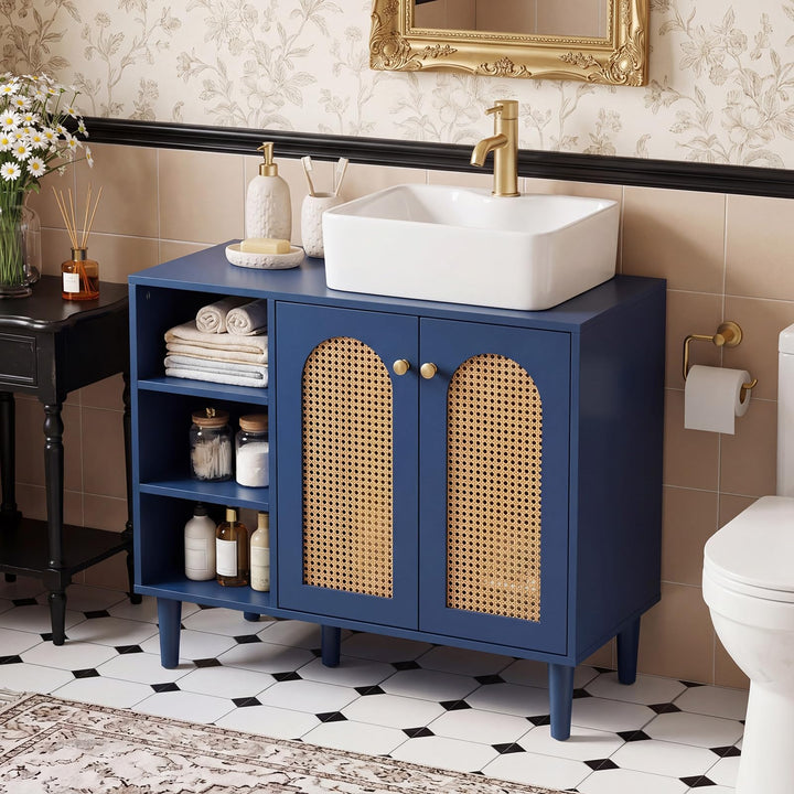 Giantex 36" Bathroom Under Sink Storage Cabinet with 2 Rattan Doors