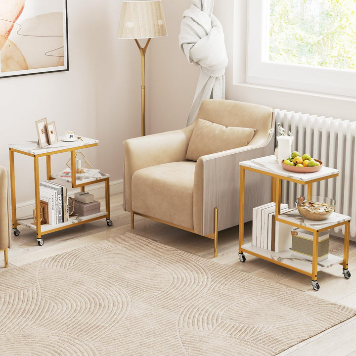 Giantex 3 Tier Side Table with Wheels for Living Room Bedroom Office