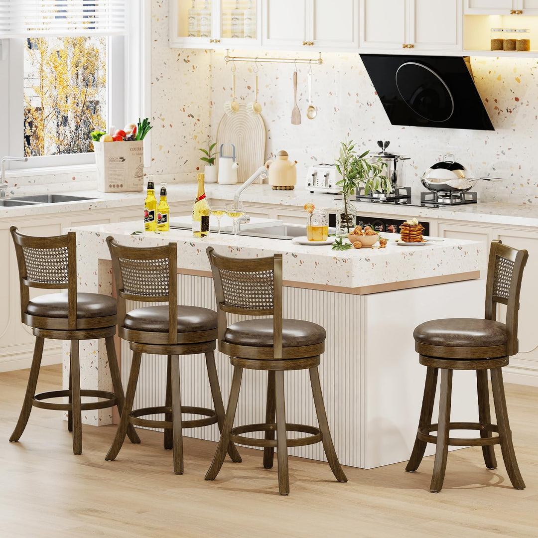 Giantex 25" Swivel Bar Stools Set of 2/4 with Footrest & Rubber Wood Frame