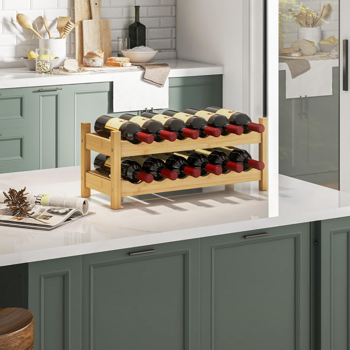 Giantex Bamboo Wine Rack, 2/3 Tier 12/18 Bottle Wine Storage Cabinet Shelf