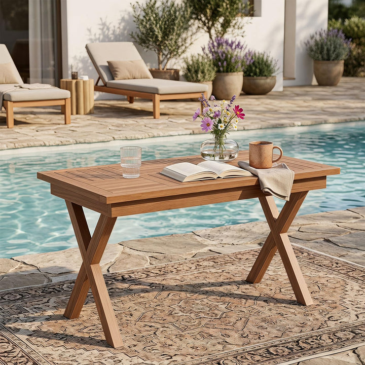 GIANTEX 31.5" Outdoor Teak Wood Coffee Table with X-Shaped Support Legs