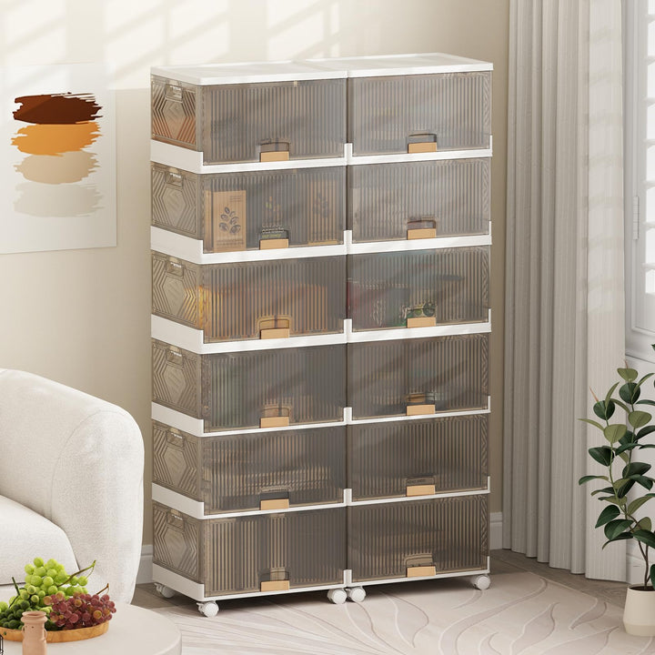 Giantex 5 Tier Stackable Storage Bins with Lids 22.5 Gal Foldable Shoe Storage Box