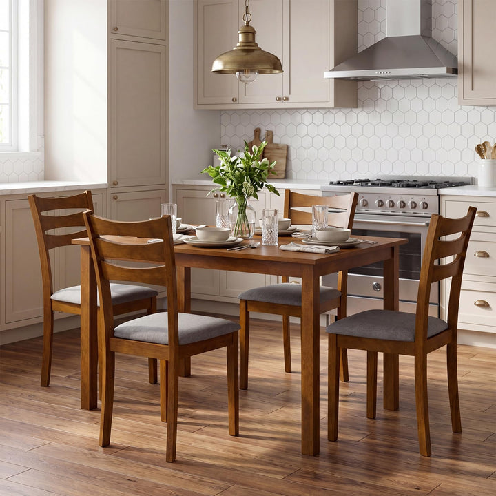 Giantex Rectangular Kitchen Table Set w/ 4 Upholstered Chairs