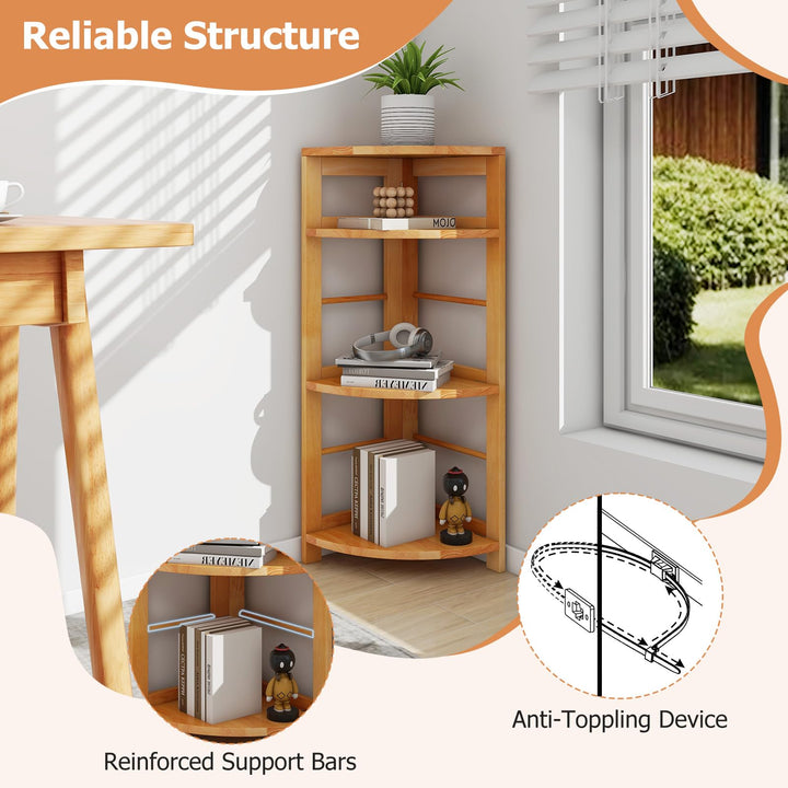 Giantex 4-Tier Corner Shelf, 34" Bookshelf with Rubber Wood Frame, Anti-Toppling Kit