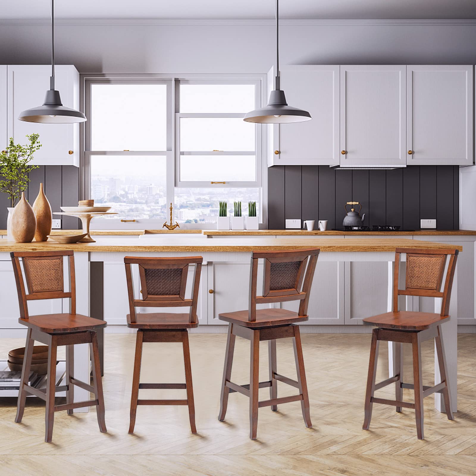 Giantex 24.5 Inch Counter Height Bar Stool with Rattan Back