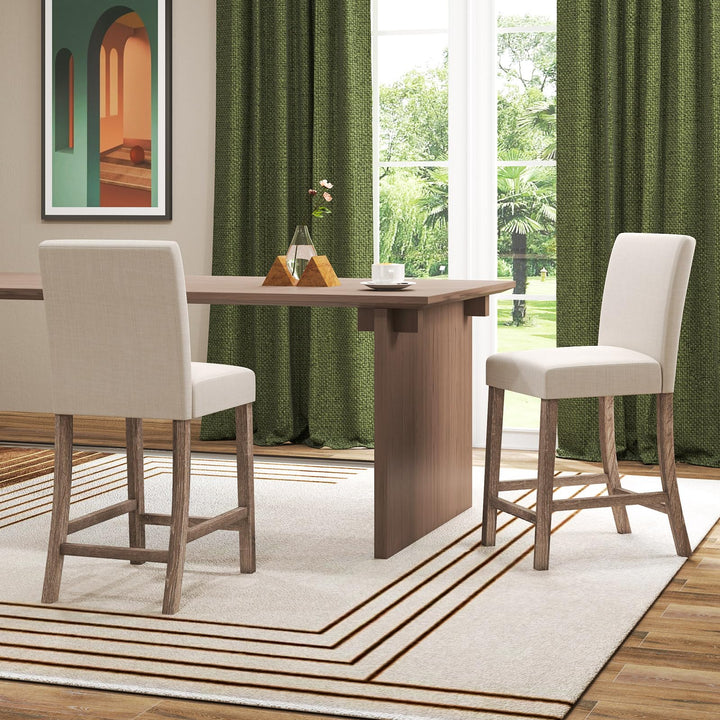 Giantex Bar Stools Counter Height, 24.5" Modern Fabric Bar Chairs with Back, Footrest & Solid Wood Legs